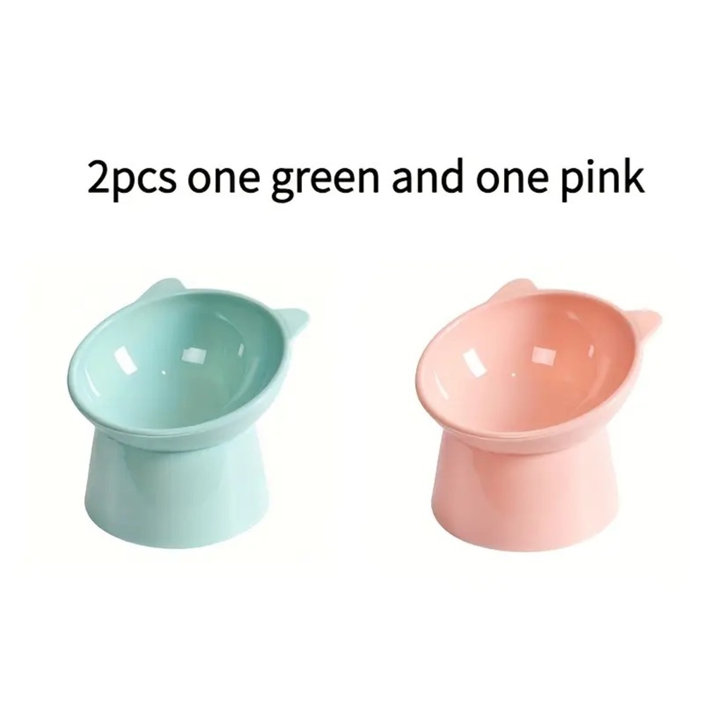 2pcs Raised Cat Bowl Elevated Anti-Tip Food Water Feeding Pet Dish Pink Green